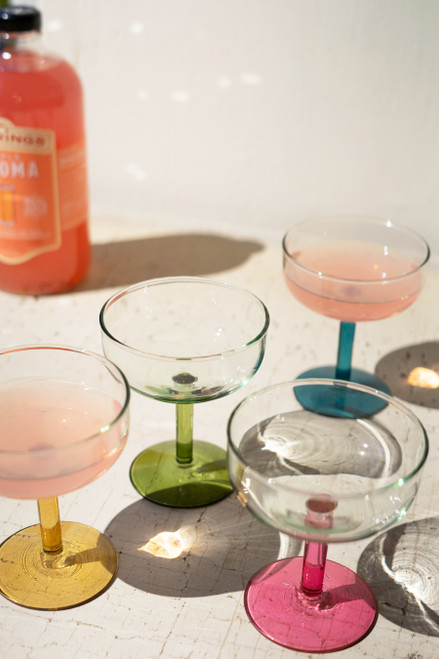 KALALOU CV2345 SET OF FOUR COUPE GLASSES WITH COLORED STEMS - ONE EACH