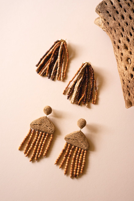 KALALOU NGRA1159 MANGO WOOD BEADED EARRINGS