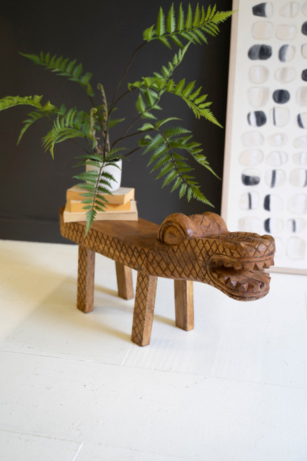 KALALOU DWA1052 CARVED TEAK WOOD CROCODILE BENCH