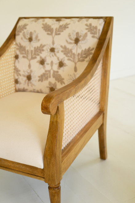 KALALOU NNF1055 MANGO WOOD AND CANE ARM CHAIR WITH  EMBROIDERED BACK