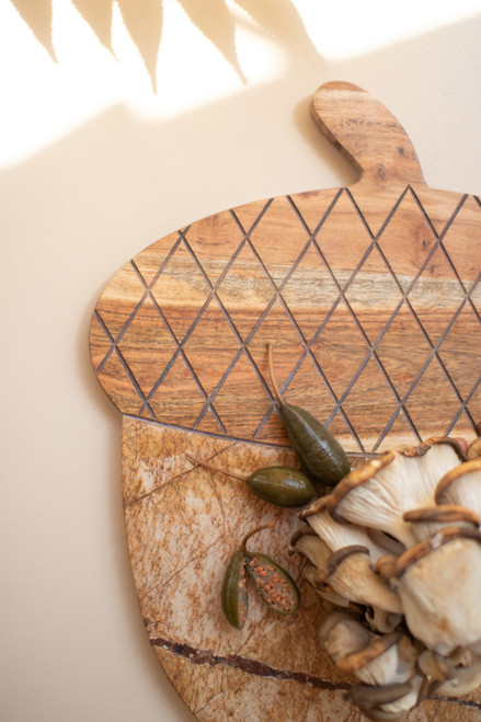 KALALOU NSH1007 ACACIA WOOD AND MARBLE ACORN SERVING BOARD