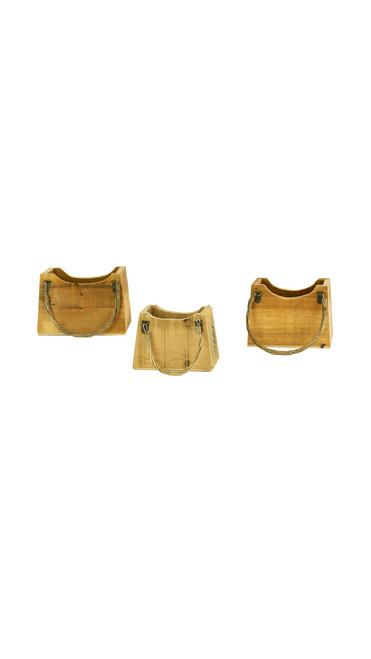 KALALOU CCHA1017K SET OF THREE RUSTIC RECYCLED WOOD HAND BAG PLANTERS