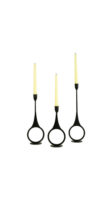 KALALOU CBL1030K SET OF THREE CAST IRON TAPER CANDLE HOLDERS W RING DETAIL
