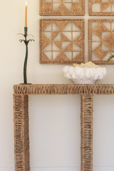 KALALOU A6632 WOVEN SEAGRASS AND IRON CONSOLE TABLE