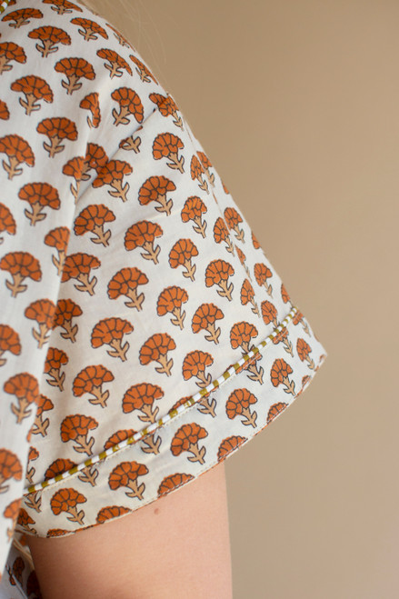 KALALOU NKRT1005 SHORT-SLEEVE PRINTED BUTTONDOWN DRESS WITH TRIM - BROWN - OSFM