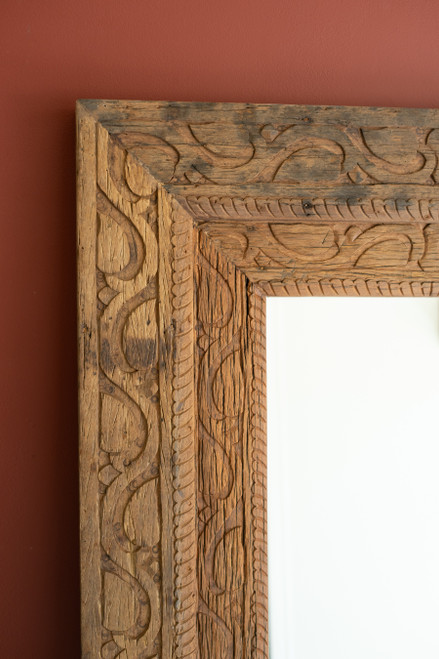 KALALOU NRET1021 HAND CARVED RECYCLED WOOD FRAMED MIRROR