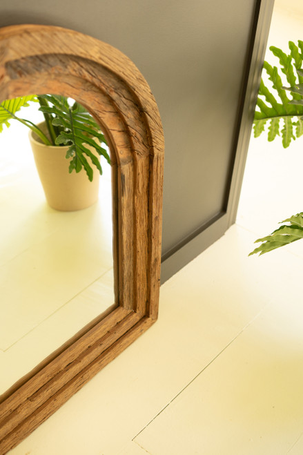KALALOU NRET1019 ARCHED TOP RECYCLED WOOD FRAMED WALL MIRROR