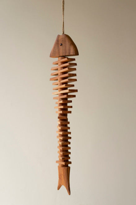 KALALOU CHF1043 HANGING WOODEN FISH DÉCOR