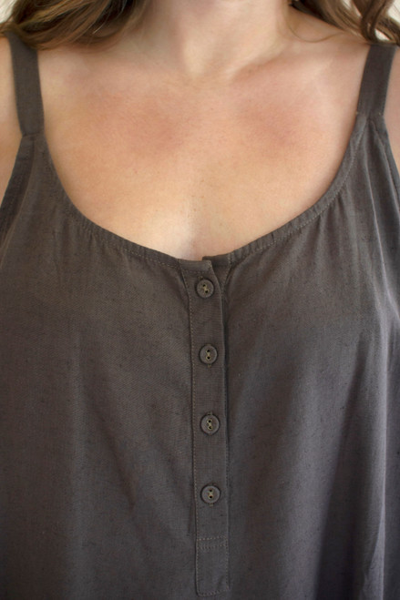 KALALOU NELL1030 AJUSTABLE STRAP FLOWY JUMPER WITH BUTTON DETAIL - OREGANO