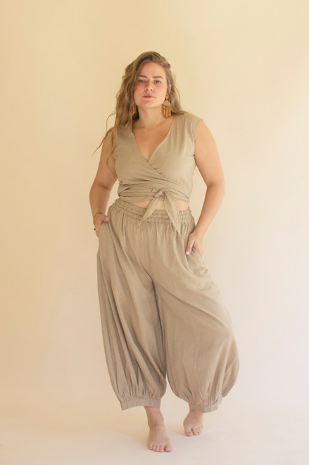 KALALOU NELL1070 CONVERTIBLE WRAP BLOUSE - OATMEAL