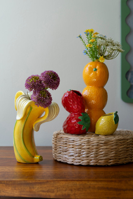KALALOU CXNY1007 SET OF THREE CERAMIC BUD VASES - ORANGE, STRWBERRY AND LEMON