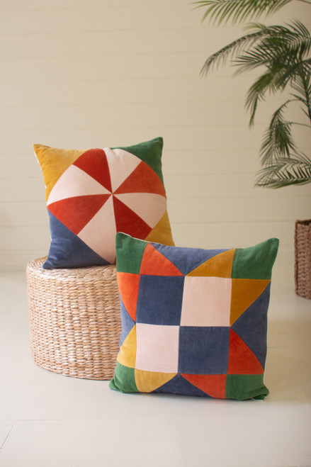 KALALOU NBC1019 SET OF TWO VELVET PATCHWORK PILLOWS - 18X18