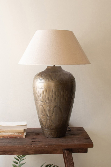 KALALOU NAT1069X ANTIQUE BRASS LAMP BASE #2 AND SHADE