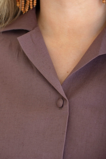 KALALOU NELL1018 SHORT-SLEEVE BUTTONDOWN BLOUSE WITH COLLAR - MULBERRY