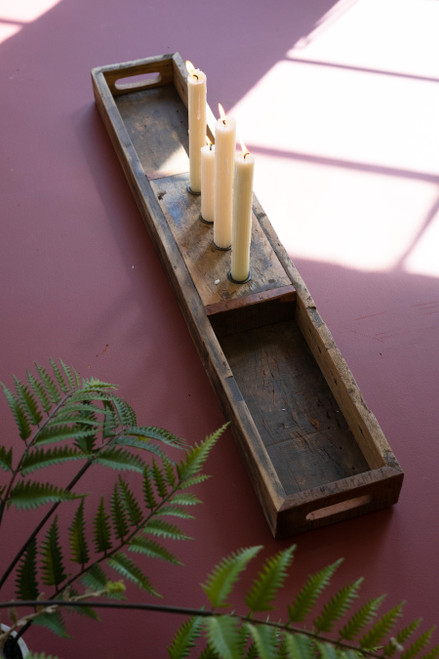 KALALOU NMCC1366 RECYCLED WOODEN TRAY WITH FOUR CANDLE HOLDERS