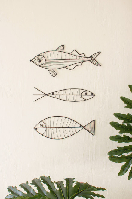 KALALOU NKE1371 SET OF THREE WIRE FISH WALL ART