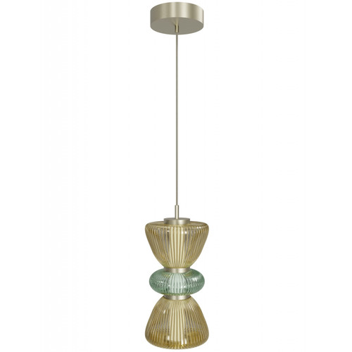 AVENUE LIGHTING HF8970-YGY Rosewood 9"W LED Pendant in Brass with Yellow/Green Glass