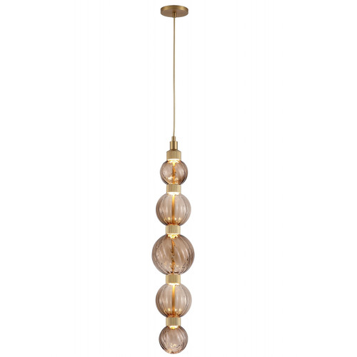 AVENUE LIGHTING HF7960-AB-BRN Zayna 5-Light 36"H LED Pendant in Aged Brass/Brown Glass