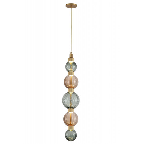 AVENUE LIGHTING HF7960-AB-GBG Zayna 5-Light 36"H LED Pendant in Aged Brass/Brown and Green Glass