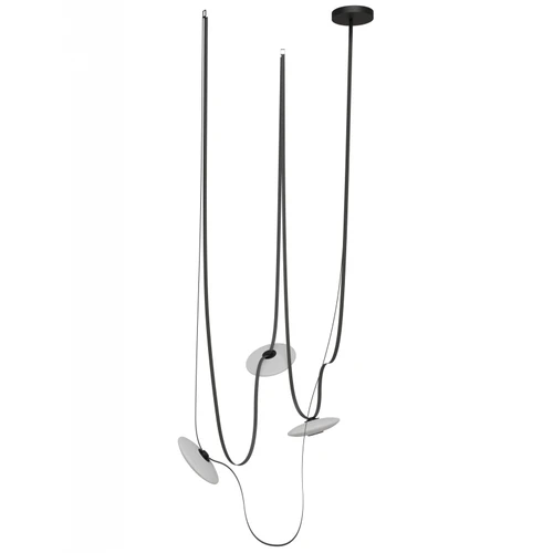 AVENUE LIGHTING HF7203-G201-BLK Fremont ?Belt 3-Light 275"L Pendant in Black/White Glass Disc
