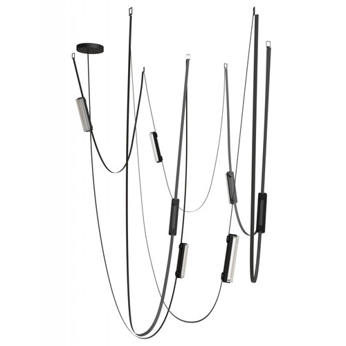 AVENUE LIGHTING HF7207-G400-BLK Fremont ?Belt 7-Light 826"L Pendant in Black/Clear Ribbed Glass Bars
