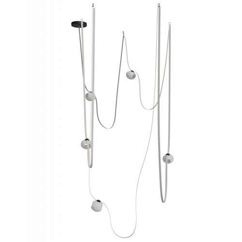 AVENUE LIGHTING HF7205-G301-IVY Fremont ?Belt 5-Light 551"L Pendant in Ivory/White Glass Open Globes