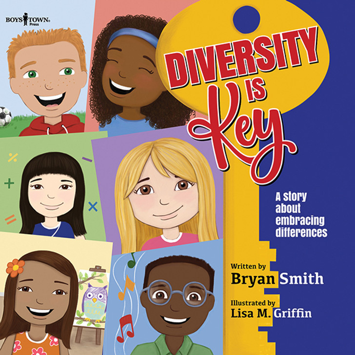 Cover of Diversity Is Key - squares depicting Asian and Black faces with "diversity is key" in red lettering against a backdrop of a key silhouette