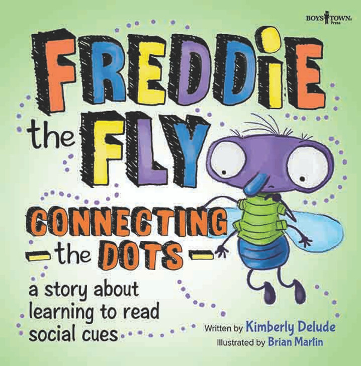 Cover of Freddie the Fly: Connecting the Dots - purple fly with green shirt and blue shorts on against green background