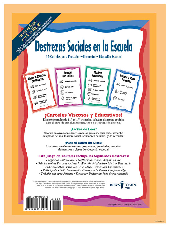 Downloadable Poster Set: Destreza Sociales en la Escuela (Elementary or Special Ed Social Skills)