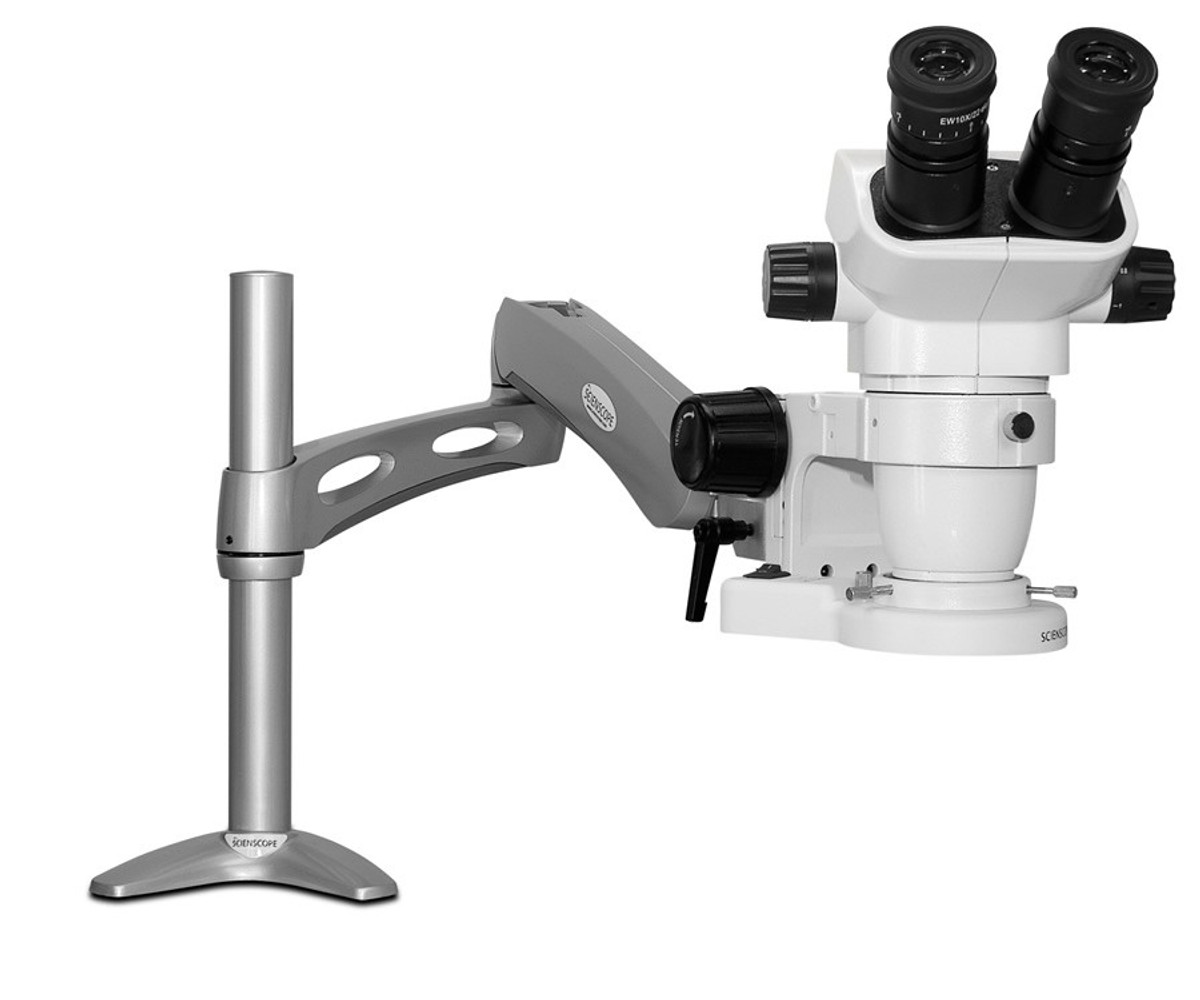 Scienscope SZ-PK3-E1, SSZ-II Stereo Zoom Binocular Microscope on  Articulating Arm with LED Ring Light, 6.7x to 45x Magnification