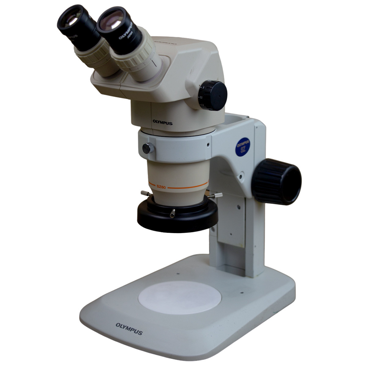 Olympus SZ60 Stereo Zoom Microscope on Plain Stand with LED Ring Light,  10x-63x Magnification, Reconditioned