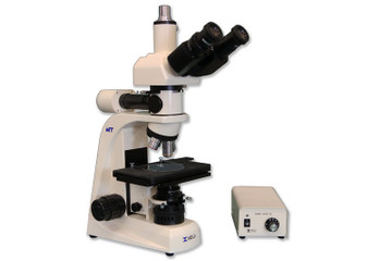 MT8100L Metallurgical Trinocular Upright Brightfield Compound Microscope with Infinity Corrected Plan EPI 5X, 10X, 20X, 50X and Vertical Koehler LED Incident or Transmitted Light