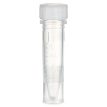 Microtube, 1.5mL, Self-Standing, Attached Screw Cap for Color Insert, with O-Ring, STERILE, PP, 500/Bag, 2 Bags/Unit
