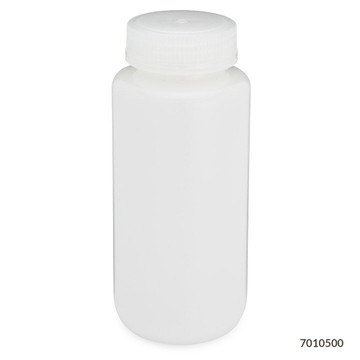 Bottle, Wide Mouth, HDPE Bottle, Attached PP Screw Cap, 500mL, 12/Pack