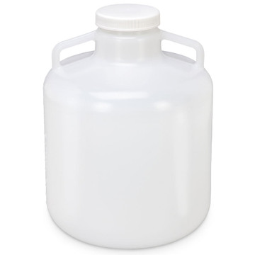 Carboy, Round with Handles, Wide Mouth, PP, White PP Screwcap, 20 Liter, Molded Graduations, Autoclavable