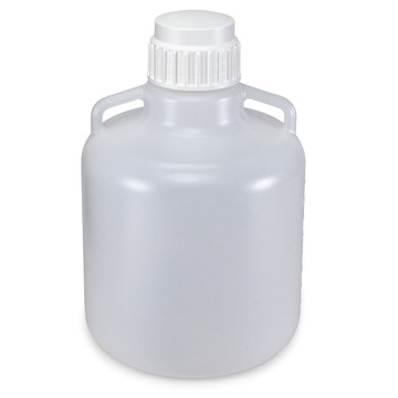 Carboy, Round with Handles, HDPE, White PP Screwcap, 50 Liter, Molded Graduations