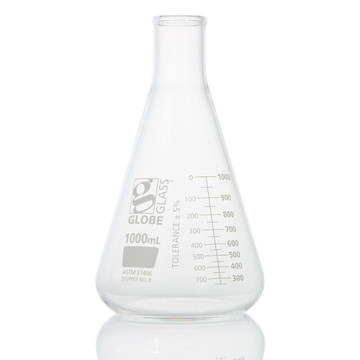 Flask, Erlenmeyer, Globe Glass, 2000mL, Heavy Duty, Narrow Mouth, Dual Graduations, ASTM E1406, 1/Box