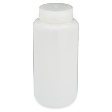 Bottle, Wide Mouth, Round, HDPE with PP Closure, 250mL, Bulk Packed with Bottles and Caps Bagged Separately, 250/Case