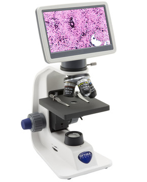 OPTIKA B-152R-PLV - B-150 Monocular brightfield microscope, 400x, PLAN, rechargeable batteries, with 7" monitor bundle