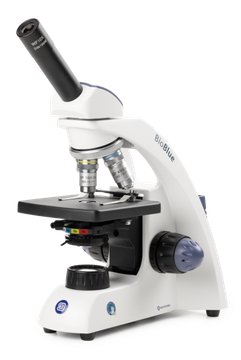 Euromex BB.4200 BioBlue monocular microscope SMP 4/10/S40x objectives, plain stage with clamps and 1 W LED cordless illumination