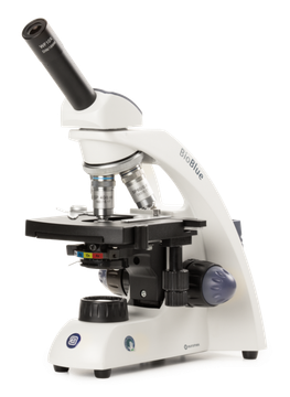 Euromex BB.4240 BioBlue monocular microscope SMP 4/10/S40x/S60x objectives with mechanical stage and 1 W LED cordless illumination