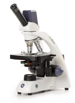 Euromex BB.4225 BioBlue monocular 5 MP digital microscope SMP 4/10/S40x objectives with mechanical stage and 1 W LED cordless illumination