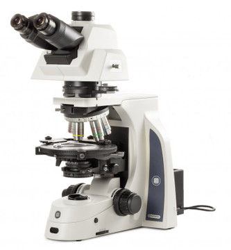 Euromex DX.2058-PLPOLi Delphi-X Observer, trinocular microscope with tilting head and SWF 10x/25 mm Ø 30 mm eyepieces, plan PLPOLi 4/10/20/40x IOS strain free objectives for polarization, EIS 60 mm parfocal, 190 mm round stage. Rotatable 360° polariz