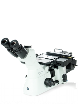 Euromex OX.2153-PLM Trinocular inverted materials science microscope with plan 5/10/20x LWD IOS, semi apochromatic 50/100x IOS objectives and mechanical stage