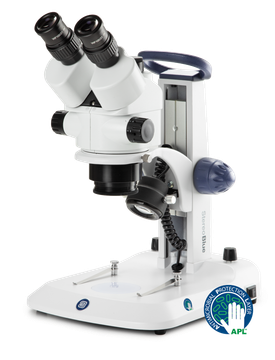 Euromex SB.1903 Trinocular stereo zoom microscope StereoBlue, 0.7x to 4.5x zoom objective, magnification from 7x to 45x, ergonomically stand with incident and transmitted LED illumination
