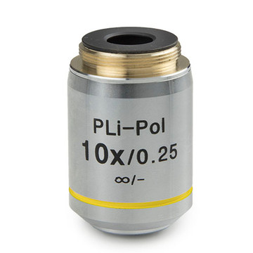 Euromex IS.7910-R Plan strain-free PLPOLi 10x/0.25 IOS objective for iScope reflected and transmitted polarization, no cover glass correction. Working distance 10 mm