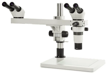 Euromex DZ.1804 DZ stereo zoom 1:8 microscope with two 20° fixed binocular heads with EWF 10x/22 eyepieces, 1x objective, magnification from 8x to 64x and large ergonomic stand without illumination