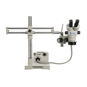 LX Microscopes by UNITRON System 273 Binocular Stereo Zoom Microscope on Dual Ball-Bearing Boom Stand with 150W Fiber Optic Illuminator LX Microscopes by UNITRON System 273 Binocular Stereo Zoom Microscope on Dual Ball-Bearing Boom Stand with 150W Fiber Optic Illuminator
