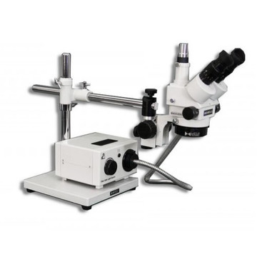 Meiji SMT-5TR Trinocular Stereo Zoom Microscope with Annular Ring Fiber Optic Ring Light on Boom Stand for Surface Mount Technology Inspection, 7x - 90x Magnification Meiji SMT-5TR Trinocular Stereo Zoom Microscope with Annular Ring Fiber Optic Ring Light on Boom Stand for Surface Mount Technology Inspection, 7x - 90x Magnification