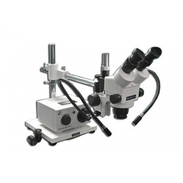Meiji MDM-8TR Trinocular Stereo Zoom Microscope with Fiber Optic Dual Arm Light on Boom Stand for Medical Device Manufacturing Inspection, 7x - 90x Magnification Meiji MDM-8TR Trinocular Stereo Zoom Microscope with Fiber Optic Dual Arm Light on Boom Stand for Medical Device Manufacturing Inspection, 7x - 90x Magnification